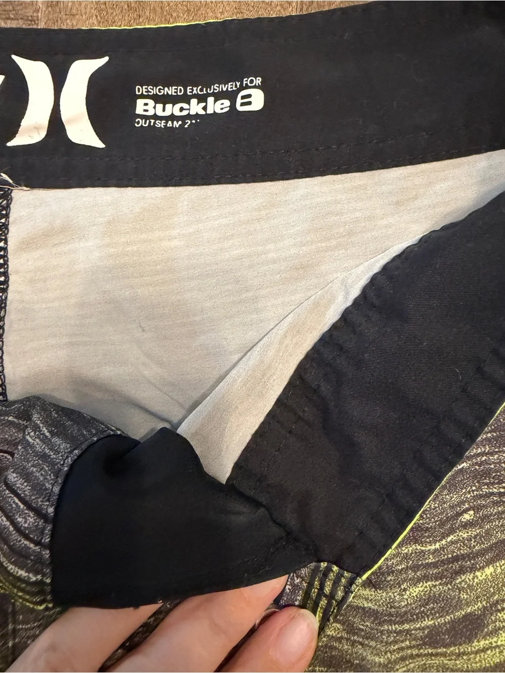 Buckle Hurley Men’s Neon Yellow & Black Striped Board Shorts